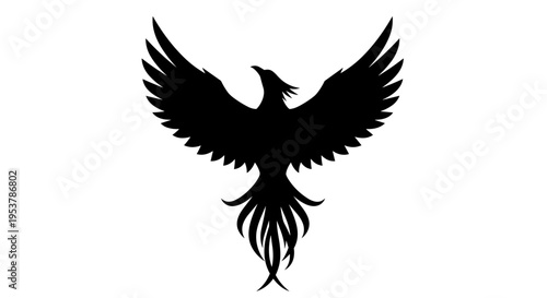 Black Phoenix Bird Silhouette Flying.