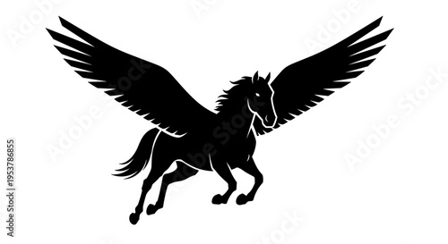 Black silhouette of winged horse.