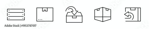 Set of various box icons in line on white background for logistic and delivery concepts