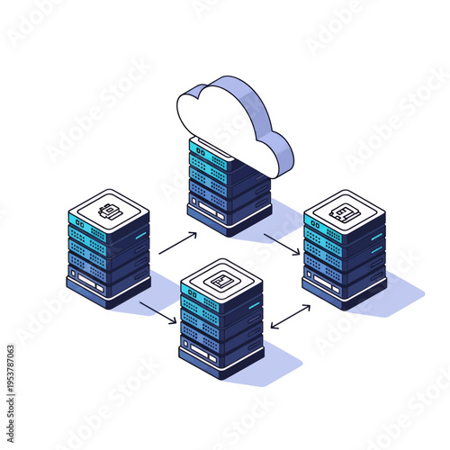 Cloud Server Network Connection Isometric Illustration Data Storage Technology Digital Infrastructure Cybersecurity System Diagram Online Backup