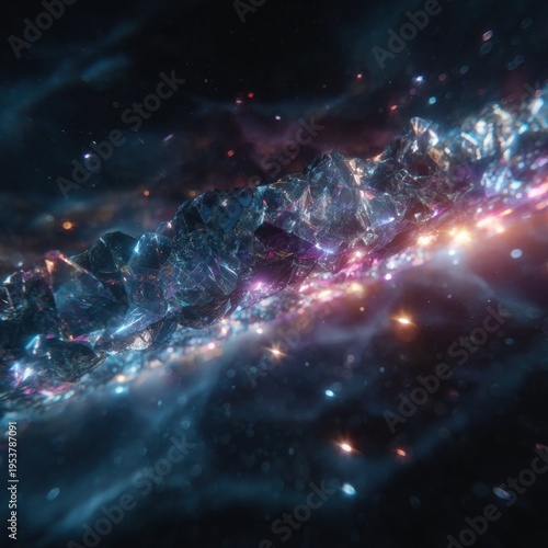 Abstract Cosmic Crystal Formation: Galaxy Energy and Sparkling Light Background