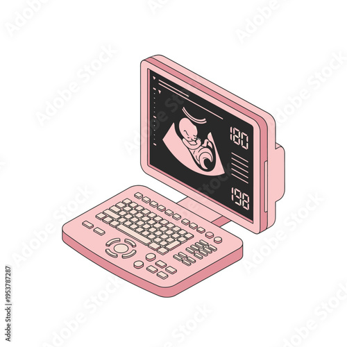 Ultrasound Scan Machine Showing Baby Image Medical Diagnostic Equipment Healthcare Technology Illustration Vector Graphic Design