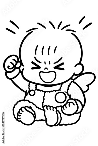 Crying Baby Illustration, Cute Angry Infant Character with Tears