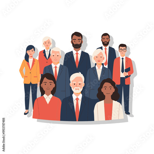 Diverse Group of Professionals Portrait Illustration Business Team Meeting Corporate People Vector Graphic Stock Image Modern Style