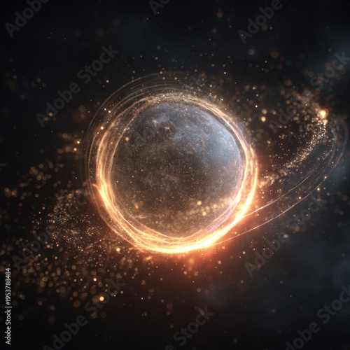 Abstract Glowing Orb with Swirling Particles in Dark Outer Space Background