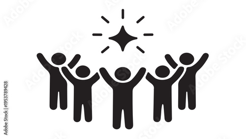 Group of happy people celebrating success and reaching common goals illustration.
