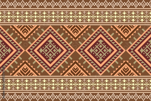 Complex Horizontal Band Tribal Pattern with Geometric Diamond Zigzag and Chevron Motifs in Earthy Chocolate Brown Burnt Orange and Olive Green Native American Aztec and African Textile Design