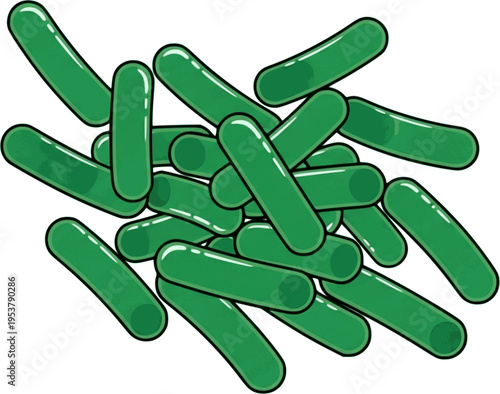 A Cluster of Green Rod-Shaped Bacteria or Microorganisms
