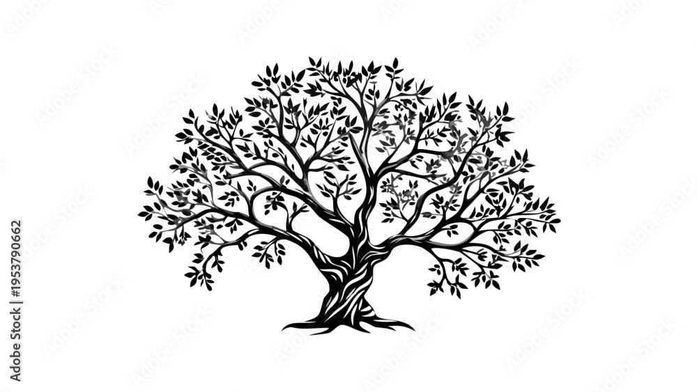 Fototapeta premium A minimalist black tree illustration on a white background