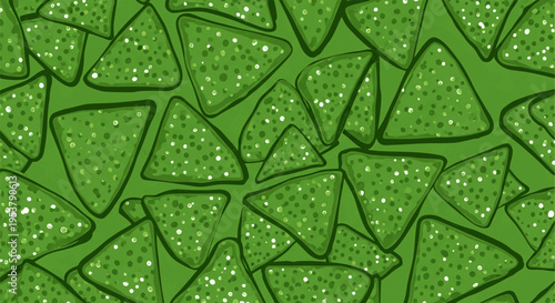 Seamless Pattern of Green Tortilla Chips with Dots
