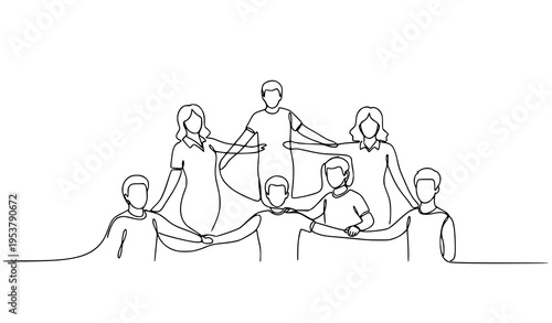 Five People Continuous Line Drawing Teamwork Minimalist Vector Illustration