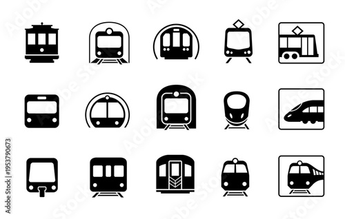 Railway transport icons set. The outline icons are well scalable and editable. Contrasting vector elements are good for different backgrounds. EPS10.