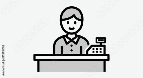Cashier Working at Checkout Counter.