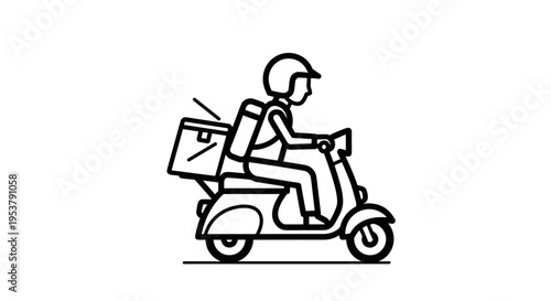 Delivery Person Riding Scooter with Package.