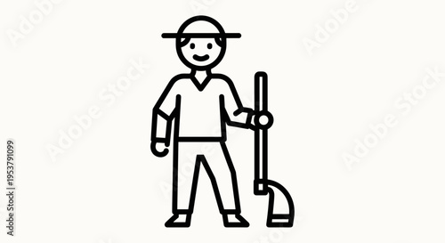 Farmer with Hoe Simple Illustration.
