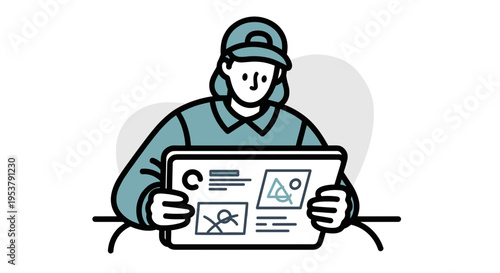 Man Reading Newspaper or Tablet.