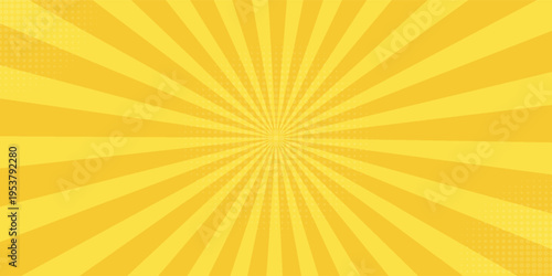 Yellow banner with Sun rays, yellow lines background, light