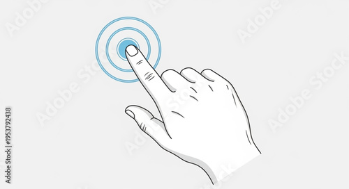 Hand touching a digital screen with concentric circles effect.