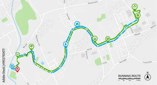 Detailed Map of a Route with Waypoints and Landmarks.