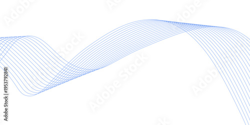 Abstract flowing wave lines on white background. Dynamic sound wave. Modern purple blue gradient wavy lines. Design element.