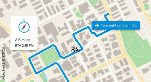 Bicycle Route Navigation on Map with Distance and Directions.