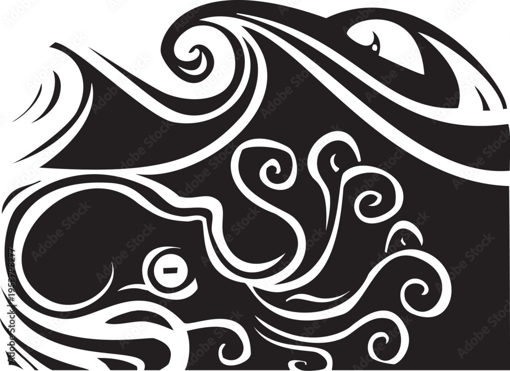 Fototapeta premium Woodcut style image of a giant octopus
