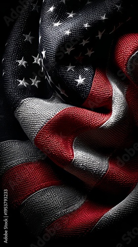 Dark and Moody American Flag with Textured Fabric and Dramatic Lighting.