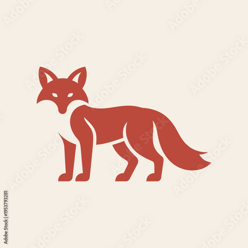 Red silhouette illustration of fox standing on four legs