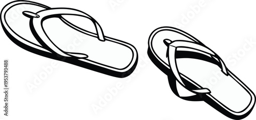 Flip-flops sandals illustration in a clean black and white vector style showing summer beach footwear isolated on a plain white background for design