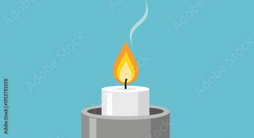 A lit candle with a flame.