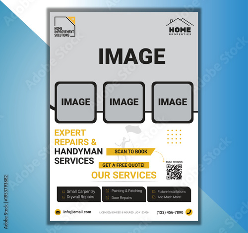 Handyman service flyer template, repair services poster, home maintenance ad, plumbing and construction vector