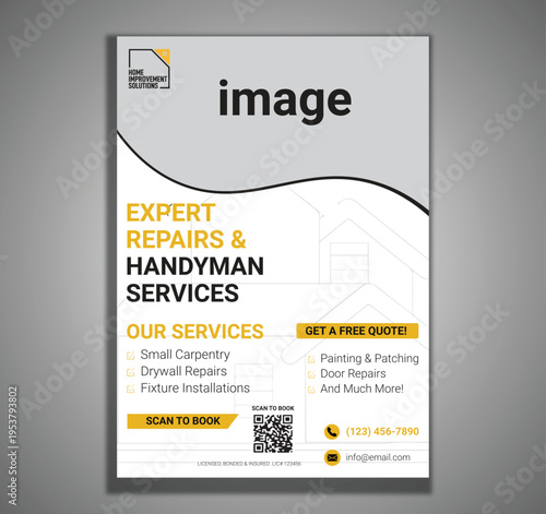 Handyman services flyer, repair services poster, home repair ad, DIY help template, vector illustration