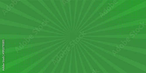 Bright green rays background. Comics, pop art style. Vector illustration