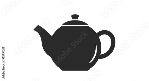 Black teapot with lid and handle.