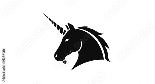 Black unicorn head silhouette illustration.