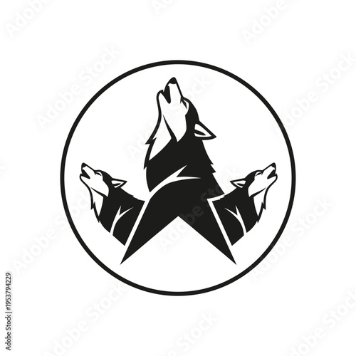 Black wolves howling in circle logo.