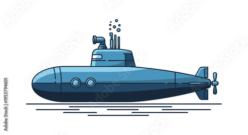 Blue submarine with propellers and tower.