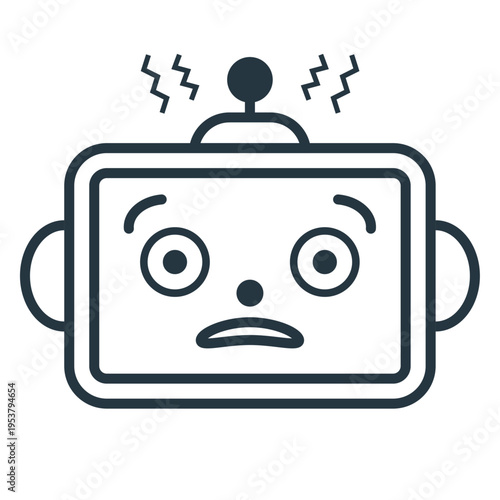 Confused robot face icon with error signal