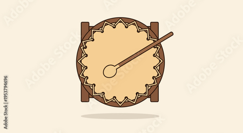 Brown wooden frame drum instrument closeup.