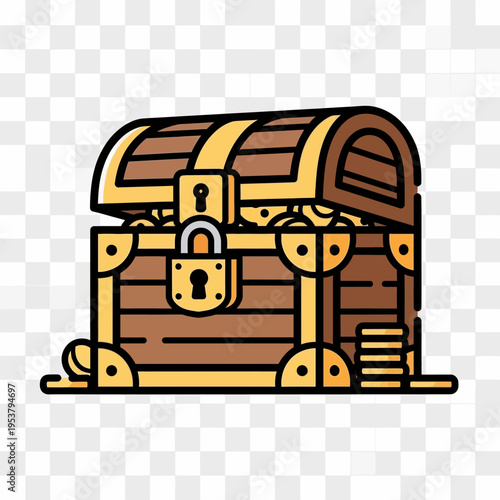 Brown wooden treasure chest with lock.