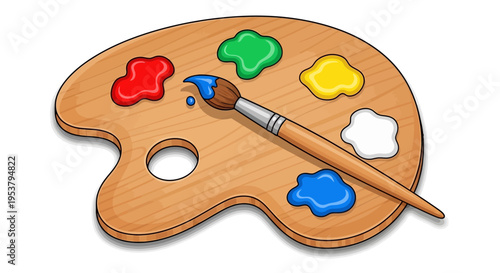 Colorful paint palette with brush.