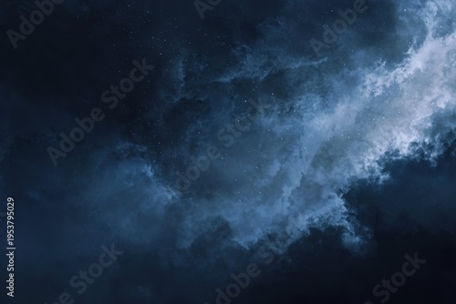 Dark Blue Atmospheric Clouds with Light Particle Effect, Ominous Sky