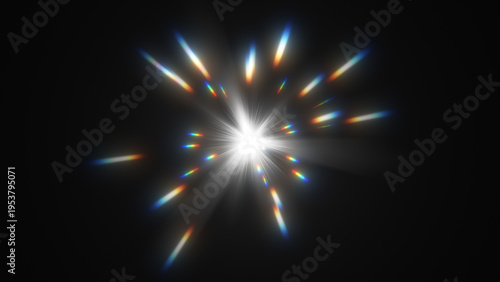 放射状の光のプリズムのようなカラフルなレンズフレアのエフェクト画像	
