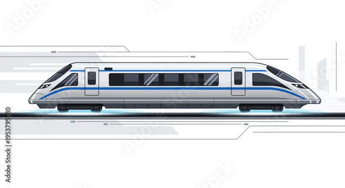 Modern silver bullet train speeding along.