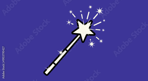 Magic wand with star and sparkles.