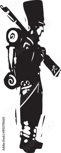 Woodcut style image of a Napoleonic soldier 