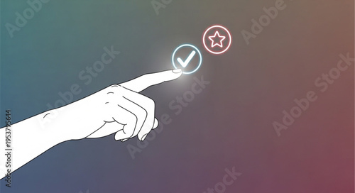 Hand Selecting Checkmark Icon with Star, Choice and Decision Concept.