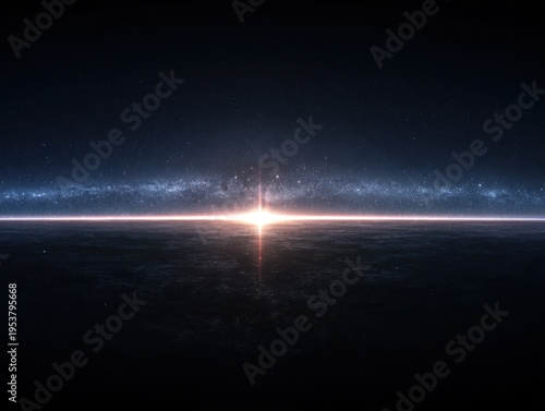 Celestial Horizon with Bright Light and Starry Expanse Across the Sky