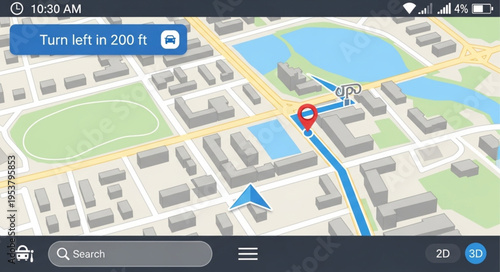 Navigation App Displaying Turn-by-Turn Directions on a Digital Map.
