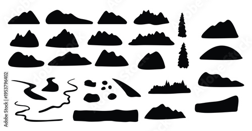 Mountain landscape clipart, vector travel illustration, road trip clip art, mountain scene.